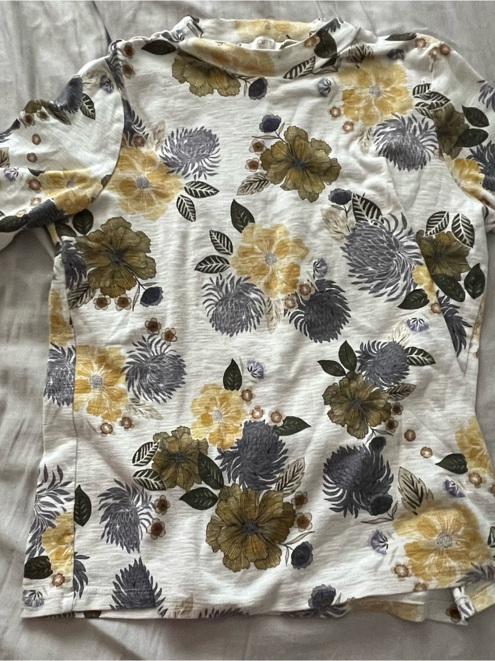 LOFT Yellow, Gray & Green Floral Knit Top